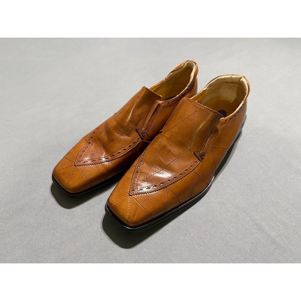 Fratelli Footwear Loafers Mens 12M Tan Leather Geometric Stitched Square Toe